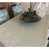 Toalha De Mesa Retangular 6 Lugares Jacquard Verde Dourado