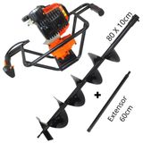 Perfurador De Solo Profissional Para A Construção Civil Vulcan Vps520 Á Gasolina 2 Tempos 52cc 2,5hp Broca 80x10cm Com Pino Trava + Extensor De 60cm