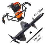 Perfurador De Solo Profissional Á Gasolina Vulcan Trent Vps520 2t 52cc 2,5hp Com Broca 80x30cm + Extensor De 50cm Ideal Para O Plantio Na Agricultura