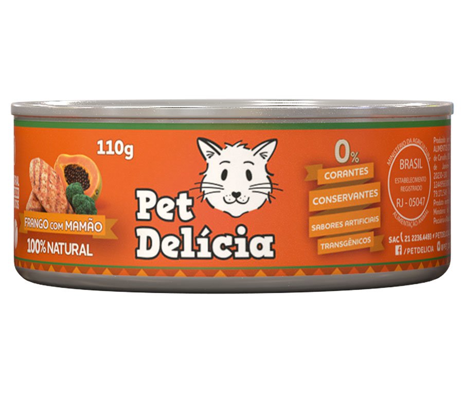 Ração Úmida Pet Delícia Gatos Sabor Frango com Mamão - 110g