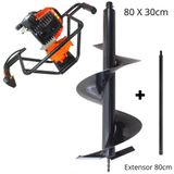 Perfurador De Solo Á Gasolina Vulcan Vps520 2t 52cc 2,5hp Broca 80x30cm Com Pino Trava + Extensor 80cm Para Colocação De Mourões, Palanques E Estacas