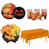 Gatherfun Halloween Party Supplies Spooky Pumpkin Disposable Paper Plates Copas De Guardanapos Com Toalha De Mesa De Plástico Impermeável Para Decora