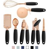 Cook Com Cor 7 Pc Cozinha Gadget Conjunto Utensílios De Aço Inoxidável Revestidos De Cobre Com Alças Pretas Soft Touch ...