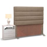 Cabeceira Cama Box Solteiro 90cm Greta Linho Areia e 1 Criado Branco - Mpozenato