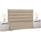 Cabeceira Cama Box Casal 140cm Greta Suede Bege e 2 Criados Branco - Mpozenato