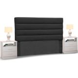 Cabeceira Cama Box Casal King 195cm Greta Suede Preto e 2 Criados Branco - Mpozenato