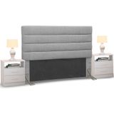 Cabeceira Cama Box Casal 140cm Greta Linho Cinza e 2 Criados Branco - Mpozenato