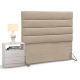 Cabeceira Cama Box Solteiro 90cm Greta Suede Bege e 1 Criado Branco - Mpozenato