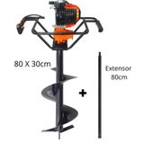 Perfurador De Solo Á Gasolina Vulcan Vps520 2t 52cc 2,5hp Broca 80x30cm + Extensor De 80cm Ideal Para Coleta De Materiais Na Análise De Solo