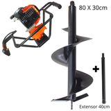 Perfurador De Solo Á Gasolina Vulcan Vps520 2t 52cc 2,5hp Com Broca 80x30cm Com Pino Trava Vulcan + Extensor De 40cm Forte Ideal Para Agricultura