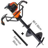 Perfurador De Solo Profissional Vulcan Vps520 2t Á Gasolina 52cc 2,5hp Broca 80x30cm Com Pino Trava + Extensor De 30cm Ideal Para Plantio De Mudas