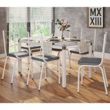 Jogo de Mesa Malva 140cm e 6 Cadeiras 119 Branco/Platina - Artefamol