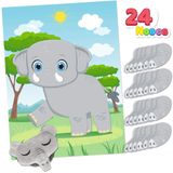 Pin The Nose On The Elephant Party Game Com Um Pôster De 28 X 21, 24 Narizes, 1 Máscara De Olho Para Safári Animal Festa Favors &amp, Decorações Sup