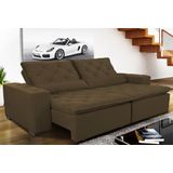 Sofá Magnum 2,02m Retrátil, Reclinável com Molas no Assento e Almofadas Lombar Tecido Suede Grafiato Café - Cama InBox