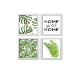 Conjunto Kit 4 Quadros Folhagem Home Sweet Home