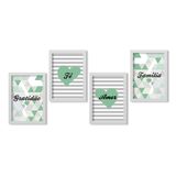 Conjunto Kit 4 Quadros Gratidão Fé Amor e Família Verde