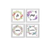 Conjunto Kit 4 Quadros Fé Paz Amor e Gratidão