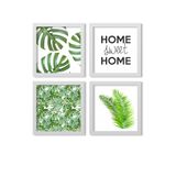 Conjunto Kit 4 Quadros Home Sweet Home Folhagens