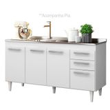 Balcão Gabinete Pia Inox 150cm Lisboa 4 Portas Branco - Lumil Móveis