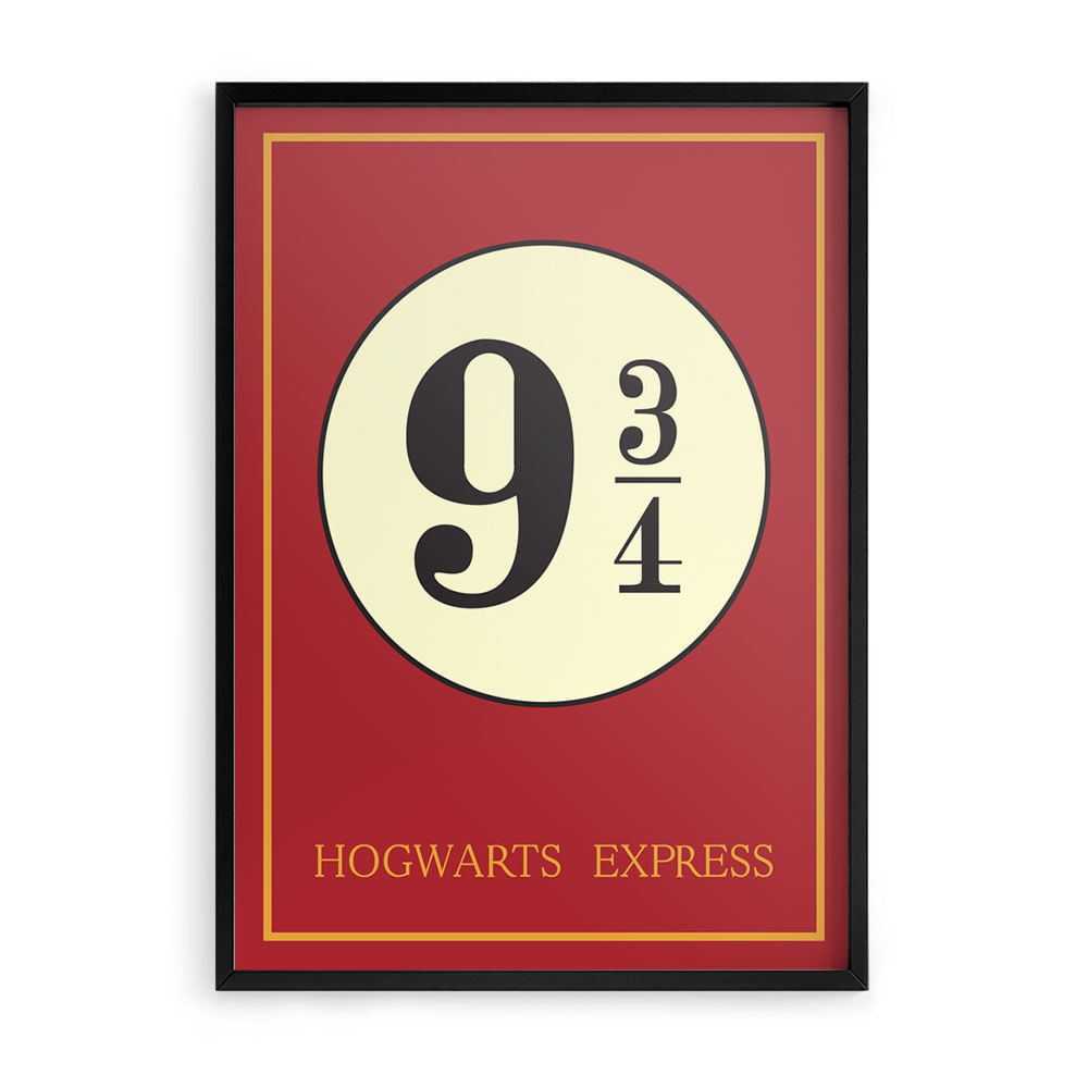 Quadro Decorativo A2 Harry Potter 9 3/4 Estação Poster Moldura Preta Decoração Quarto Qp42x60-81