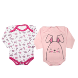 Kit Roupa de Bebê 2 Peças Body Estampado Manga Longa Suedine