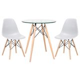 KIT - Mesa Eames 70 cm com tampo de vidro + 2 cadeiras Eames Eiffel DSW - Cinza claro