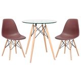 KIT - Mesa Eames 70 cm com tampo de vidro + 2 cadeiras Eames Eiffel DSW - Marrom