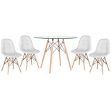 KIT - Mesa de vidro Eames 100 cm + 4 cadeiras estofadas Eames Eiffel Botonê - Cinza claro