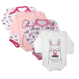 Kit Roupa de Bebê 4 Peças Body Estampado Manga Longa Suedine