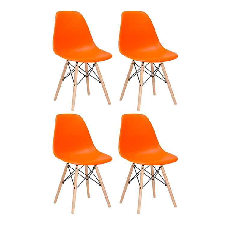 KIT - 4 x cadeiras Eames Eiffel DSW - Madeira clara - Laranja