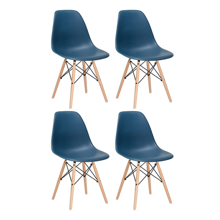 KIT - 4 x cadeiras Eames Eiffel DSW - Madeira clara - Azul petróleo