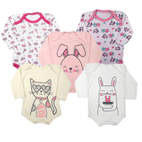 Kit Roupa de Bebê 5 Peças Body Estampado Manga Longa Suedine