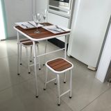 Conjunto De Mesa E 2 Bancos Branco Para Cozinha Compacta