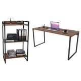 Conjunto Escritório Estilo Industrial Mesa 150cm e Estante 60cm 3 Prateleiras Prisma Nogal - Mpozenato