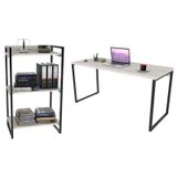 Conjunto Escritório Estilo Industrial Mesa 150cm e Estante 60cm 3 Prateleiras Prisma Snow - Mpozenato