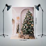 Painel Fundo Fotográfico Tecido 1,5x2,2m Arvore de Natal Enfeites Branco P212