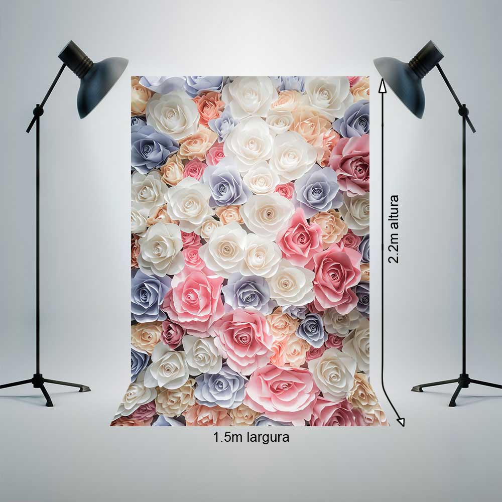 Painel Fundo Fotográfico Tecido 1,5x2,2m Rosas parede e chão P648 ...