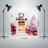 Painel Fundo Fotográfico Tecido 1,5x1,5m Decoração Natal Arvore branca e enfeites vermelhos P816