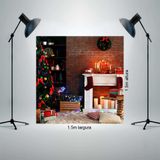 Painel Fundo Fotográfico Tecido 1,5x1,5m Arvore de Natal com enfeites vermelhos P807