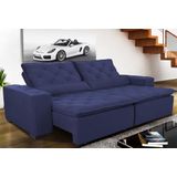 Sofá Magnum 2,02m Retrátil, Reclinável com Molas no Assento e Almofadas Lombar Tecido Suede Grafiato Azul - Cama InBox