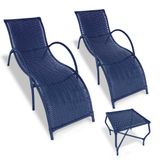 Kit 2 Espreguiçadeiras Piscina Fibra Sintética Mar Azul Com Mesa De Centro Reforçada