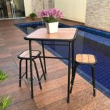 Conjunto De Mesa E 2 Bancos Preto P/ Área Externa Jardim