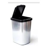 Lixeira Cesto com Tampa Click para Banheiro, Metalizada em Inox, 9L