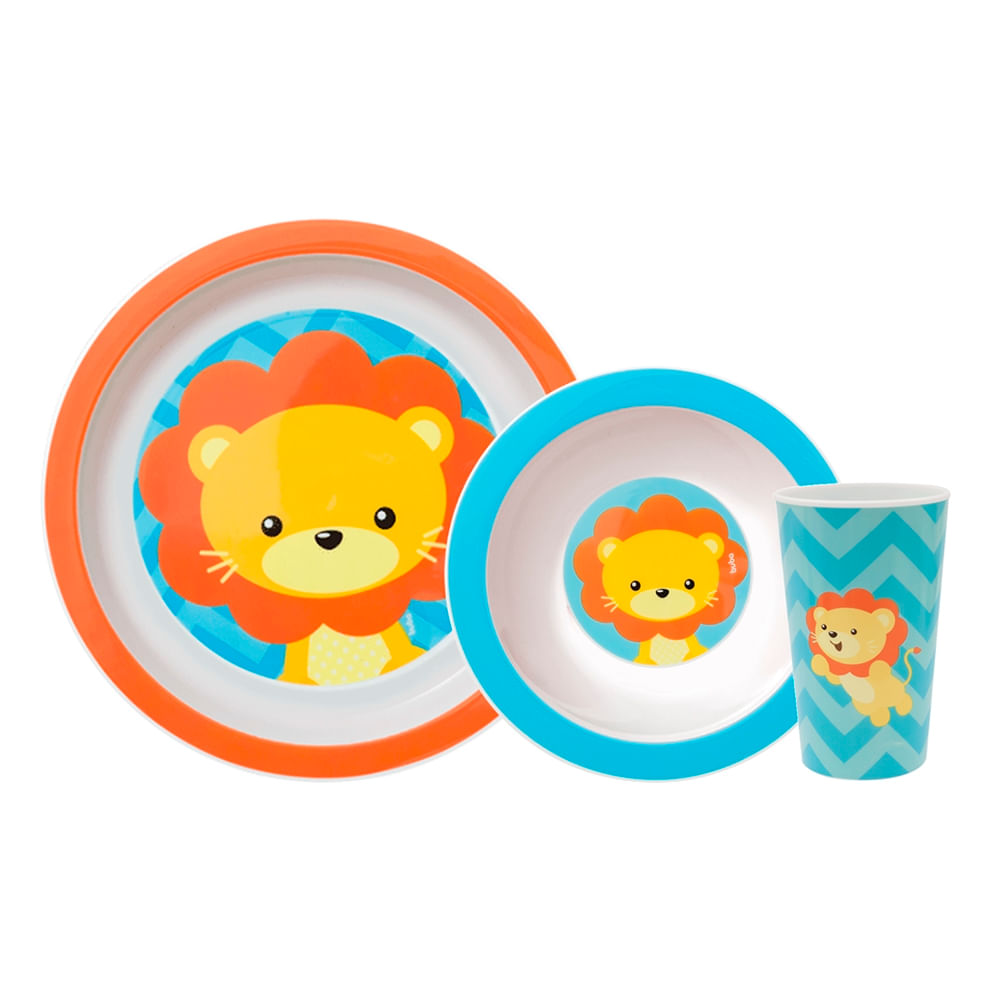 Kit Refeição Infantil Animal Fun Leão Buba 3 Peças Colorido