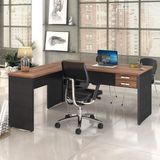 Mesa de Escritório em L 1,60x1,60m com 2 Gavetas Work30 Compace Nogal/Preto Ônix
