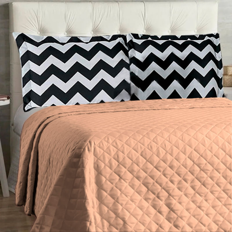 Cobre Leito Casal Queen Chevron mais 2 Porta Travesseiros em Jacquard Cotex