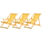 Conjunto 3 Espreguiçadeiras Preguiçosa Dobrável Madeira Maciça Natural com Tecido Amarelo