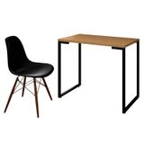 Mesa Escrivaninha Fit 90cm Natura e Cadeira Charles Preta - Mpozenato