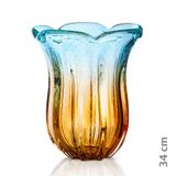 Vaso Em Cristal Murano Água Marinha E Âmbar  São Marcos