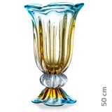 Vaso Em Cristal Murano Azul  Assinado  São Marcos